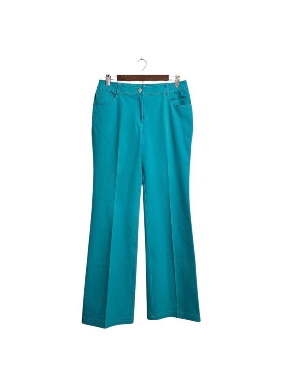 St. John Mid Rise Stretch Knit Wide Leg Pants In Teal Sz 6